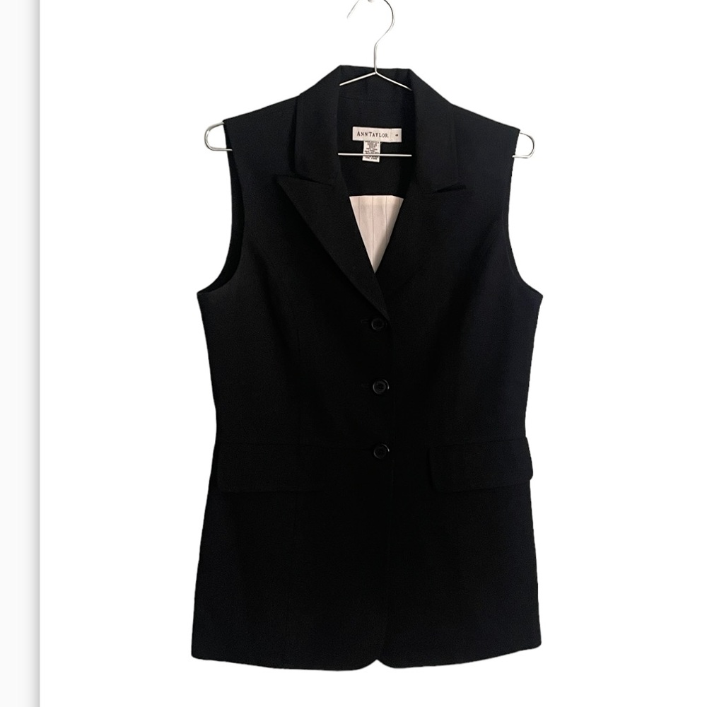 ANN TAYLOR COLLECTION 100% WOOL FULLY LINED TUXEDO VEST BLAZER